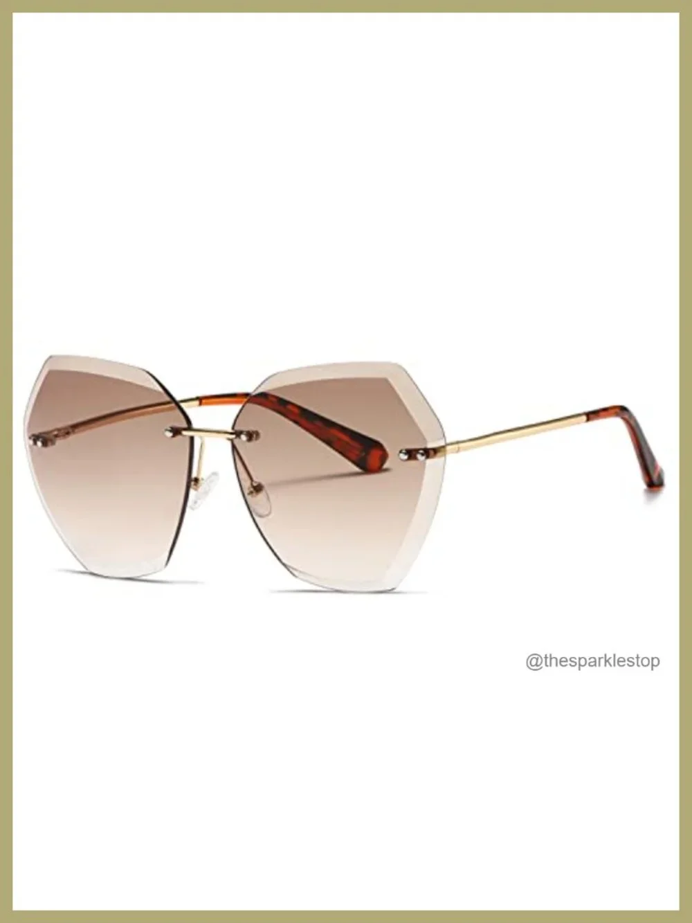 Women's Oversized Rimless Sunglasses UV400 Diamond Cut Gradient Lens Metal